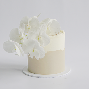 Picture of Buttercream Cake | Rough Edges Two Tone White & Beige With Orchids 